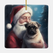 Pug Met Kerstman Feestelijke Kerst Keramisch Ornament (Achterkant)