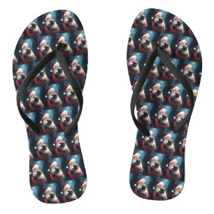 Pug Met Kerstman Feestelijke Kerst Teenslippers