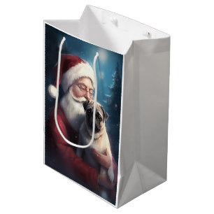 Pug Met Kerstman Feestelijke Kerstmis Medium Cadeauzakje