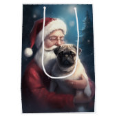 Pug Met Kerstman Feestelijke Kerstmis Medium Cadeauzakje (Achterkant)