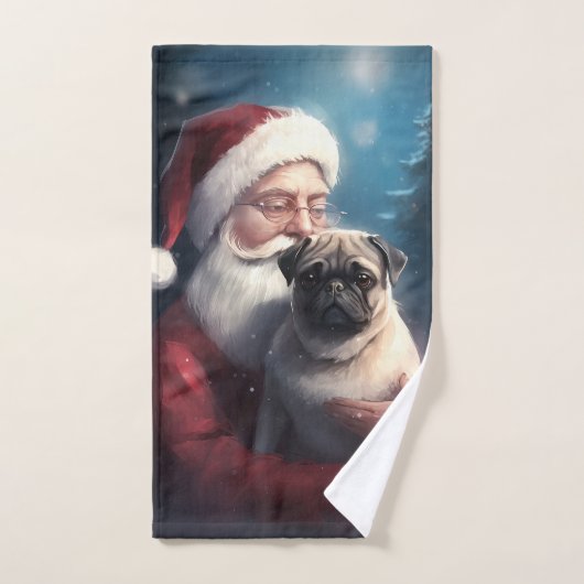 Pug Met Kerstman Festieve Kerst Bad Handdoek (Handdoek)