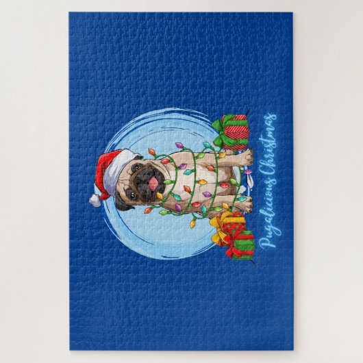Pug met Kerstmis Jigzaag Puzzle Legpuzzel (Verticaal)