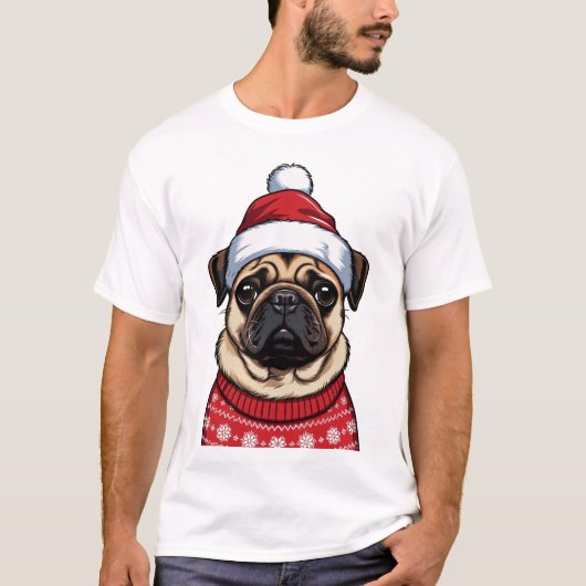 Pug met Kerstmis T-shirt (Voorkant)