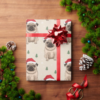 Pug met kerstmuts rustieke kerst cadeaupapier