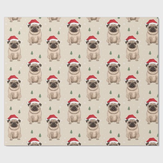 Pug met kerstmuts rustieke kerst cadeaupapier (Vlak)
