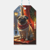 Pug met kerstverlichting vakantie cadeaulabel (Achterkant)