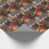 Pug met kerstverlichting vakantie cadeaupapier (Hoek)