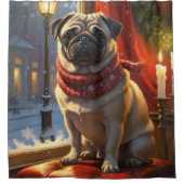 Pug met kerstverlichting vakantie douchegordijn (Voorkant)