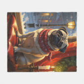 Pug met kerstverlichting vakantie fleece deken (Voorkant (Horizontaal))