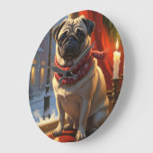 Pug met kerstverlichting vakantie grote klok (Hoek)