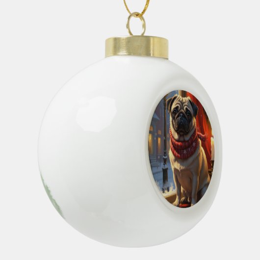 Pug met kerstverlichting vakantie keramische bal ornament (Links)