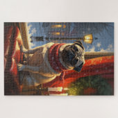 Pug met kerstverlichting vakantie legpuzzel (Horizontaal)