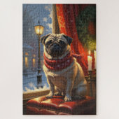 Pug met kerstverlichting vakantie legpuzzel (Verticaal)