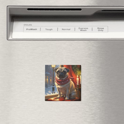 Pug met kerstverlichting vakantie magneet (Insitu (Vaatwasser))