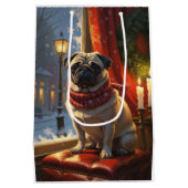Pug met kerstverlichting vakantie medium cadeauzakje (Achterkant)