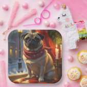 Pug met kerstverlichting vakantie papieren bordje (Feest)