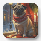 Pug met kerstverlichting vakantie papieren bordje (Voorkant)