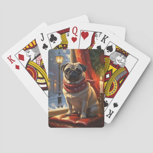 Pug met kerstverlichting vakantie pokerkaarten (Achterkant)