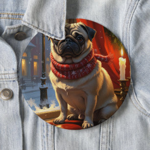 Pug met kerstverlichting vakantie ronde button 6,0 cm