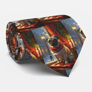 Pug met kerstverlichting vakantie stropdas