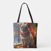 Pug met kerstverlichting vakantie tote bag (Achterkant)