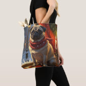 Pug met kerstverlichting vakantie tote bag (Dichtbij)