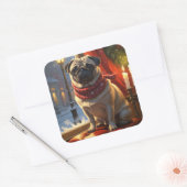 Pug met kerstverlichting vakantie vierkante sticker (Envelop)