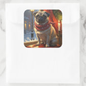 Pug met kerstverlichting vakantie vierkante sticker (Tas)