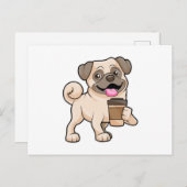 Pug met koffie om mee te gaan briefkaart (Voorkant / Achterkant)