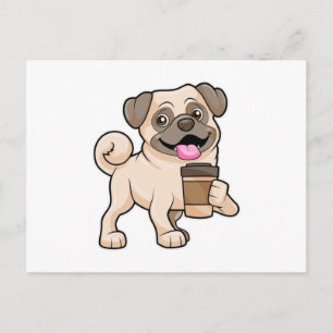 Pug met koffie om mee te gaan briefkaart