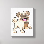 Pug met koffie om mee te gaan canvas afdruk (Voorkant)