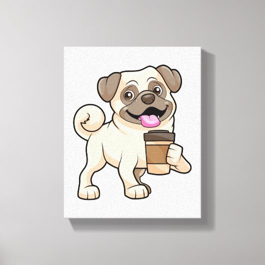 Pug met koffie om mee te gaan canvas afdruk (Voorkant)