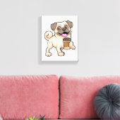Pug met koffie om mee te gaan canvas afdruk (Insitu (Woonkamer))