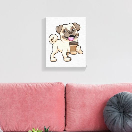 Pug met koffie om mee te gaan canvas afdruk (Insitu (Woonkamer))