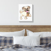 Pug met koffie om mee te gaan canvas afdruk (Insitu (Slaapkamer))