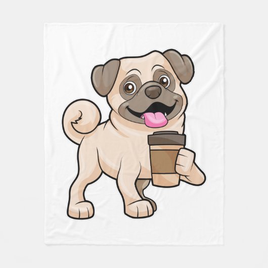 Pug met koffie om mee te gaan fleece deken (Voorkant)