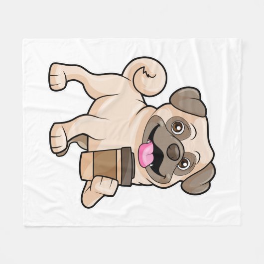 Pug met koffie om mee te gaan fleece deken (Voorkant (Horizontaal))