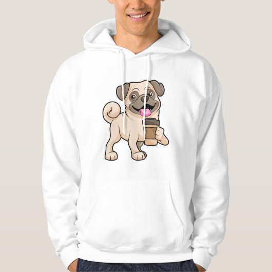 Pug met koffie om mee te gaan hoodie (Voorkant)