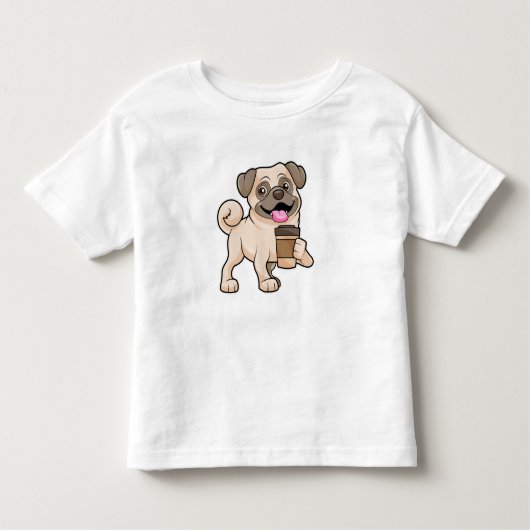Pug met koffie om mee te gaan kinder shirts (Voorkant)