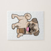 Pug met koffie om mee te gaan legpuzzel (Horizontaal)