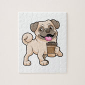 Pug met koffie om mee te gaan legpuzzel (Verticaal)