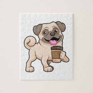 Pug met koffie om mee te gaan legpuzzel