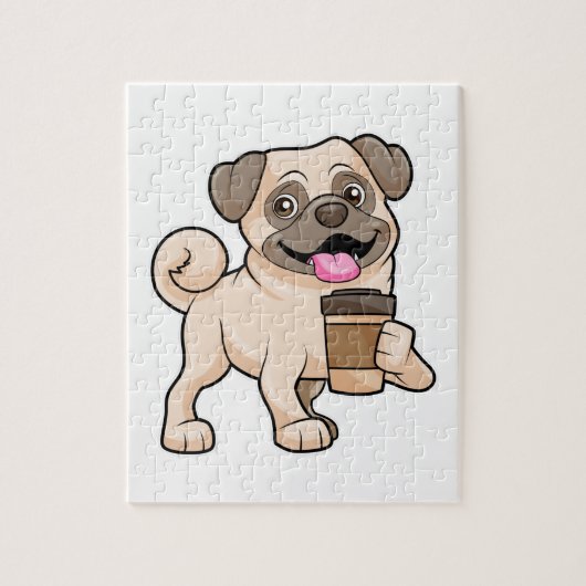 Pug met koffie om mee te gaan legpuzzel (Verticaal)