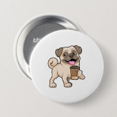 Pug met koffie om mee te gaan ronde button 7,6 cm (Voorkant /achterkant)