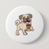Pug met koffie om mee te gaan ronde button 7,6 cm (Voorkant)