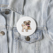 Pug met koffie om mee te gaan ronde button 7,6 cm (In situ)