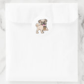 Pug met koffie om mee te gaan ronde sticker (Tas)