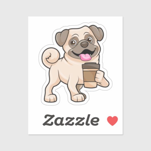 Pug met koffie om mee te gaan sticker (Vel)