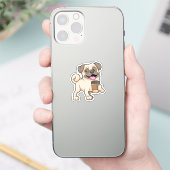 Pug met koffie om mee te gaan sticker (Telefoon)