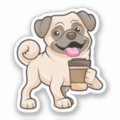 Pug met koffie om mee te gaan sticker (Voorkant)